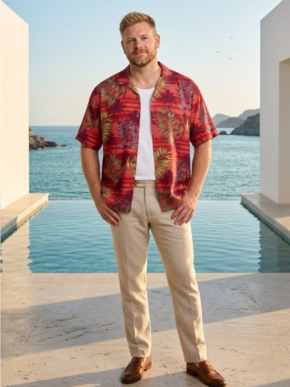Tommy Bahama Red and Green Silk Hawaiian Camp Shirt